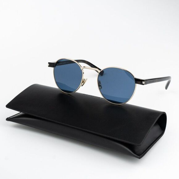 NEW Saint Laurent SL707 004 Gold Havana Blue Oval Unisex Sunglasses - Picture 1 of 11